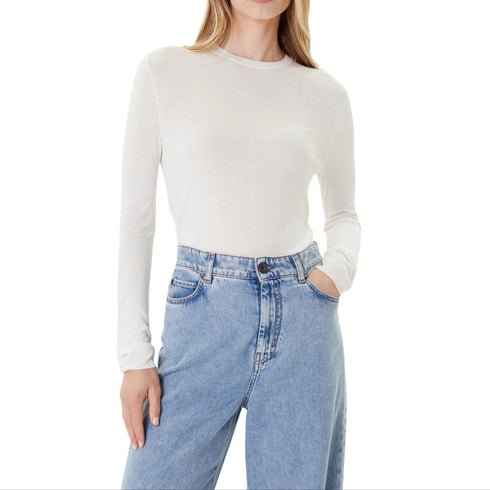Maglia Donna a girocollo, con bordi a costine e fit slim